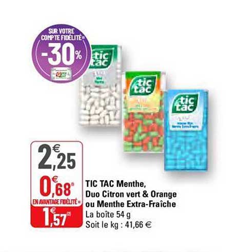 tic tac menthe, duo citron vert & orange ou menthe extra-fraîche