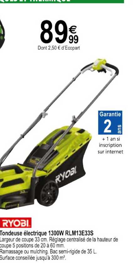 tondeuse électrique 1300w rlm13e33s ryobi