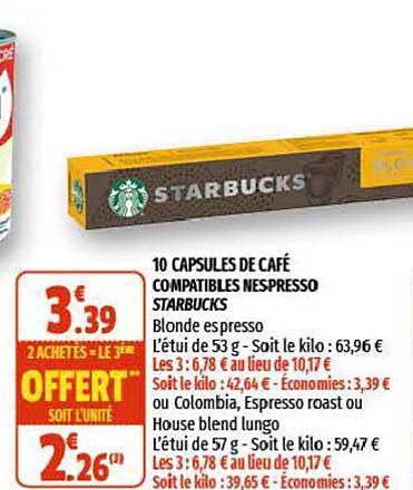 10 capsules de café compatibles nespresso starbucks