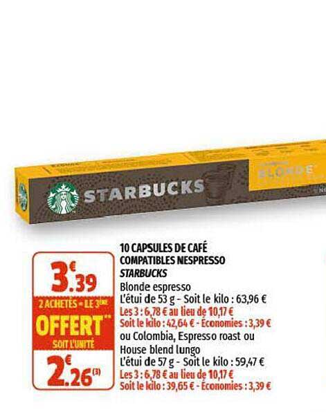 10 capsules de café compatibles nespresso starbucks