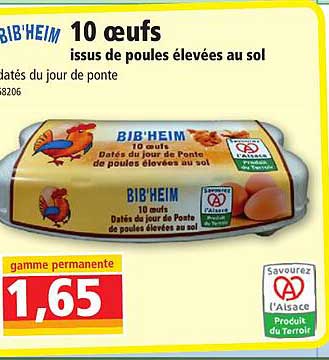 10 oeufs issus de poules élevées au sol bib'heim
