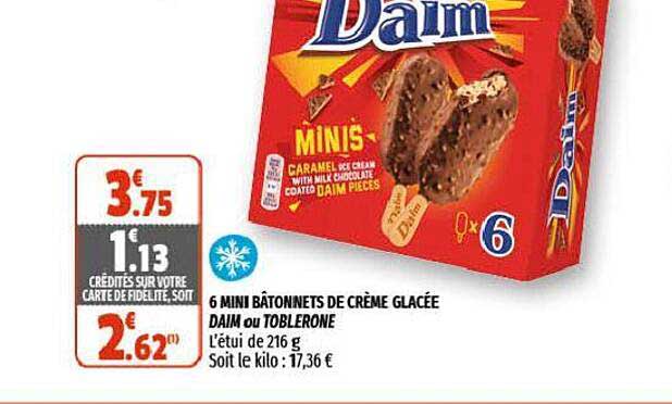 6 Mini Bâtonnets De Crème Glacée Daim Ou Toblerone