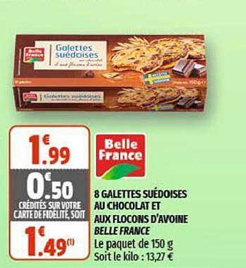 8 galettes suédoises au chocolat et aux flocons d'avoine belle france