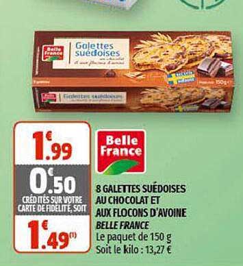 8 galettes suédoises au chocolat et aux flocons d'avoine belle france