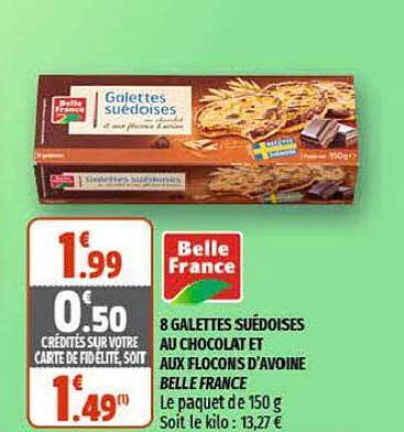8 galettes suédoises au chocolat et aux flocons d'avoine belle france
