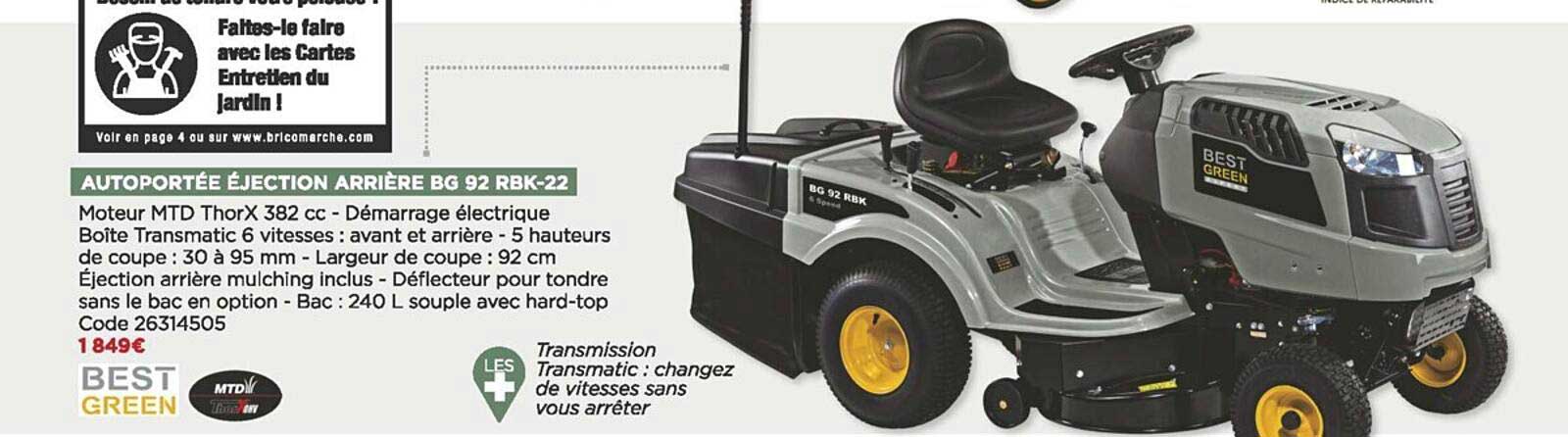 autoportée éjection arrière bg 92 rbk-22 best green