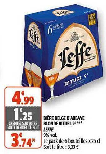 bière belge d'abbaye blonde rituel 9° leffe