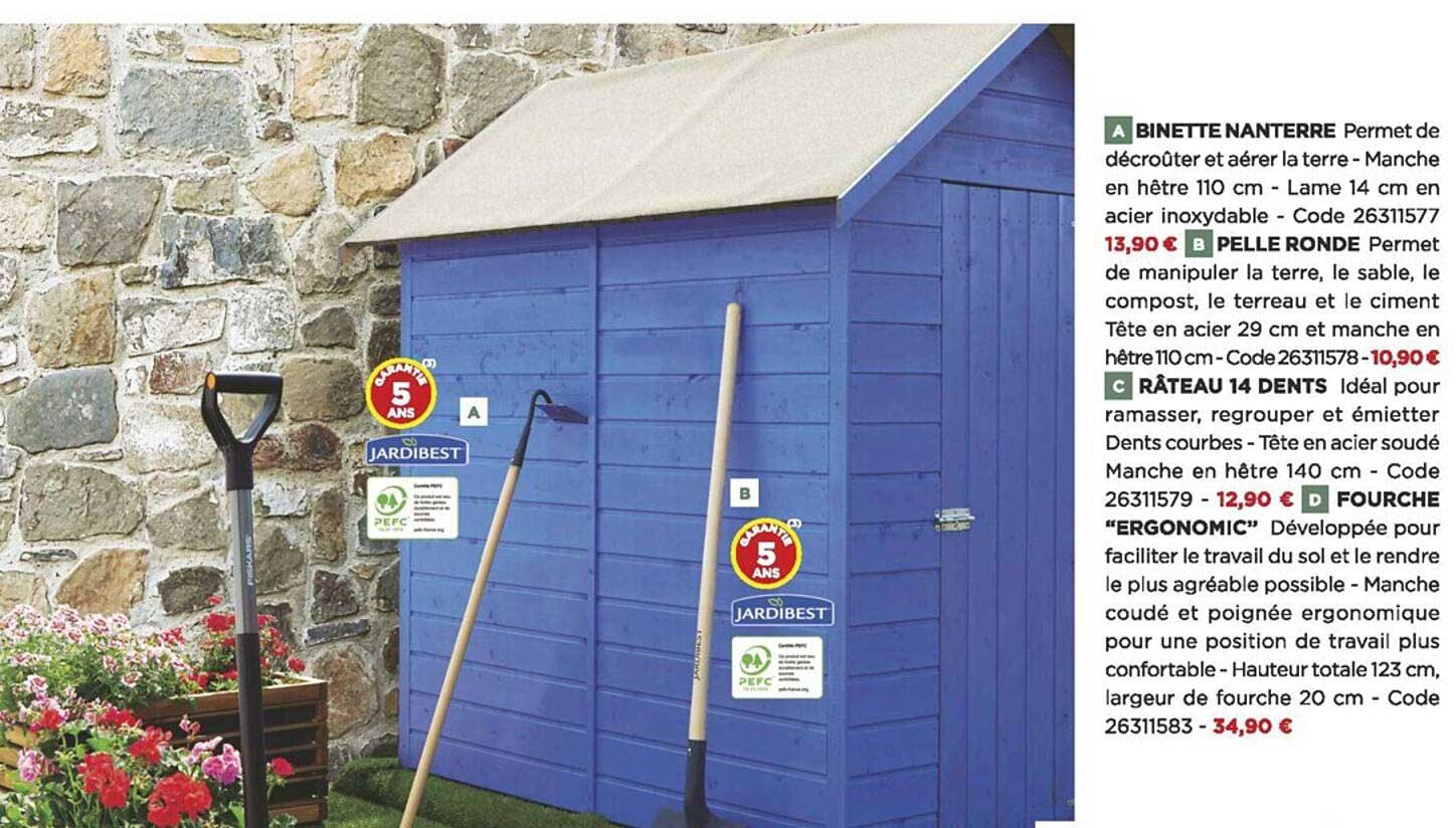 binette nanterre, pelle ronde, râteau 14 dents, fourche "ergonomic"