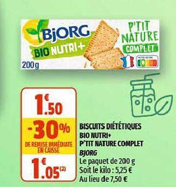 Biscuits Diététiques Bio Nutri+ P'tit Nature Complet Bjorg