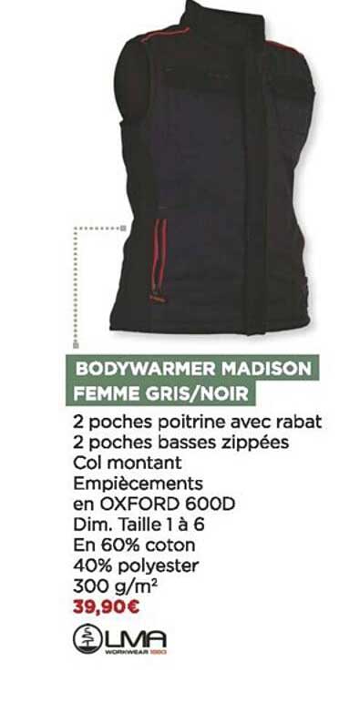 bodywarmer madison femme gris-noir lma