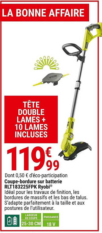 coupe-bordure sur batterie rlt183225fpk ryobi