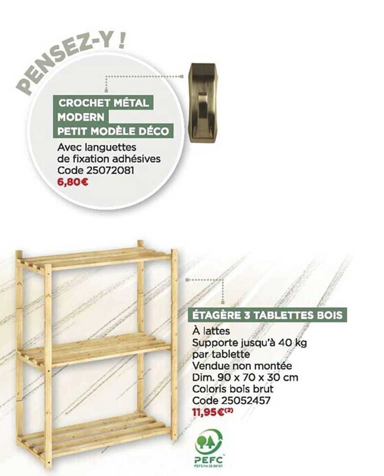 crochet métal modern petit modèle déco, étagère 3 tablettes bois