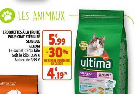 croquettes à la truite pour chat stérilisé sensible ultima