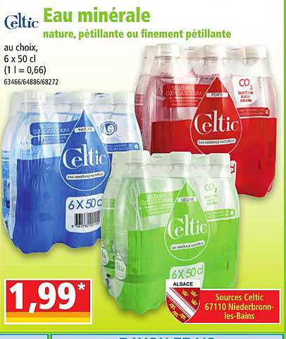 eau minérale nature, pétillante ou finement pétillante celtic