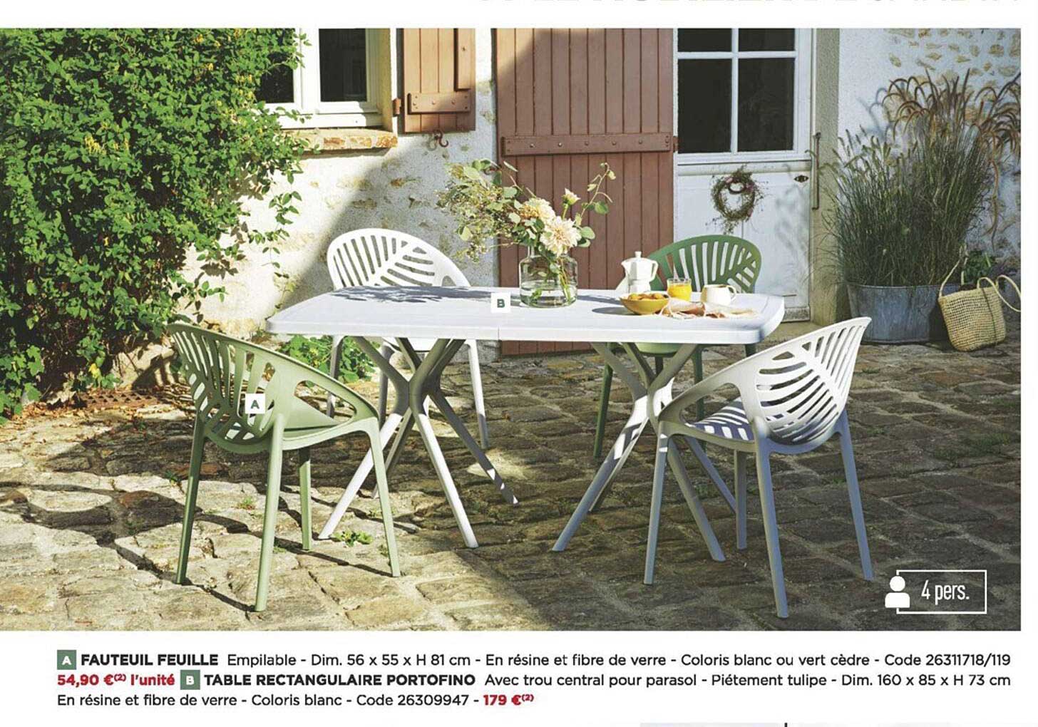 Fauteuil Feuille, Table Rectangulaire Portofino