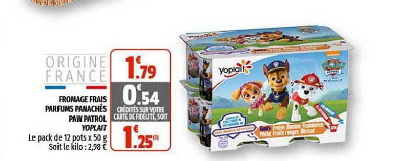 fromage frais parfums panachés paw patrol yoplait
