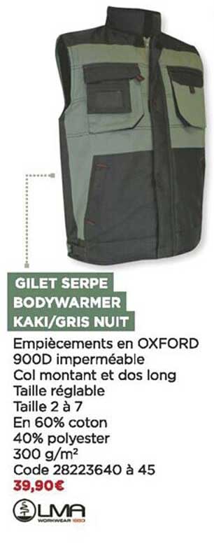 gilet serpe bodywarmer kaki-gris nuit lma