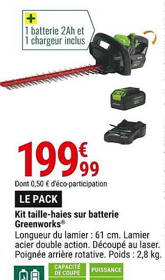 kit taille-haies sur batterie greenworks