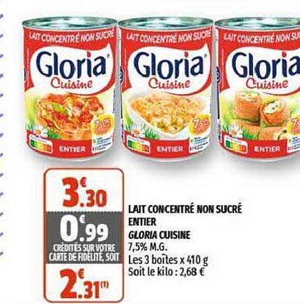 lait concentré non sucré entier gloria cuisine