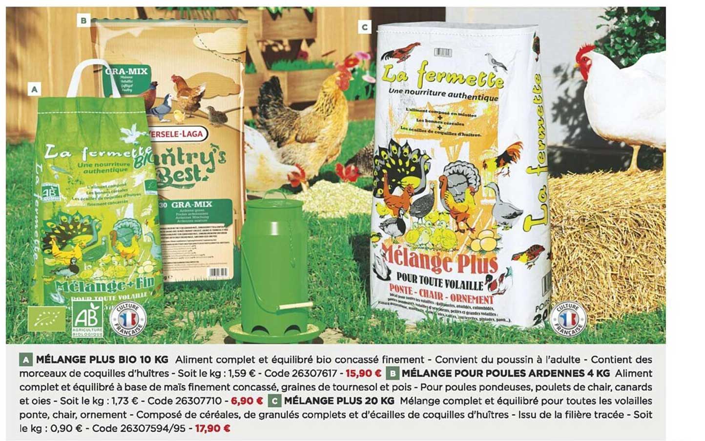 mélange plus bio 10 kg, mélange pour poules ardennes 4 kg, mélange plus 20 kg