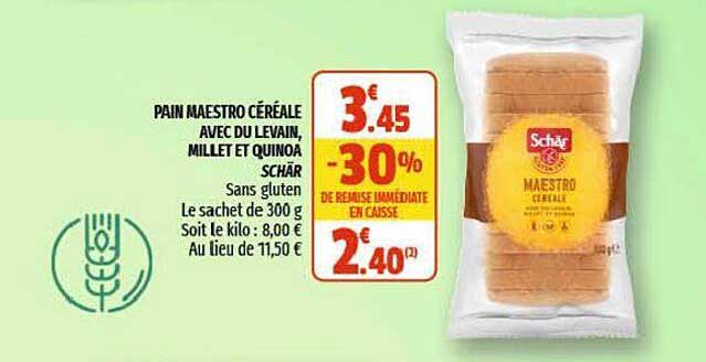 pain maestro céréale avec du levain, millet et quinoa schär