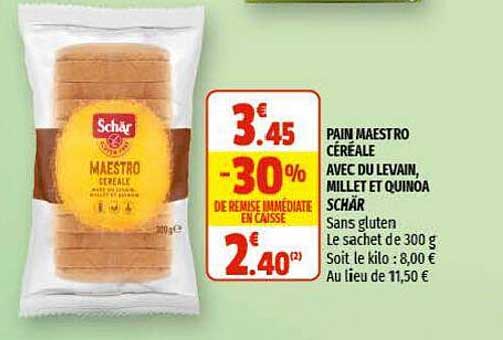 pain maestro céréale avec du levain, millet et quinoa schär