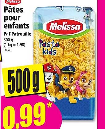 pâtes pour enfants melissa
