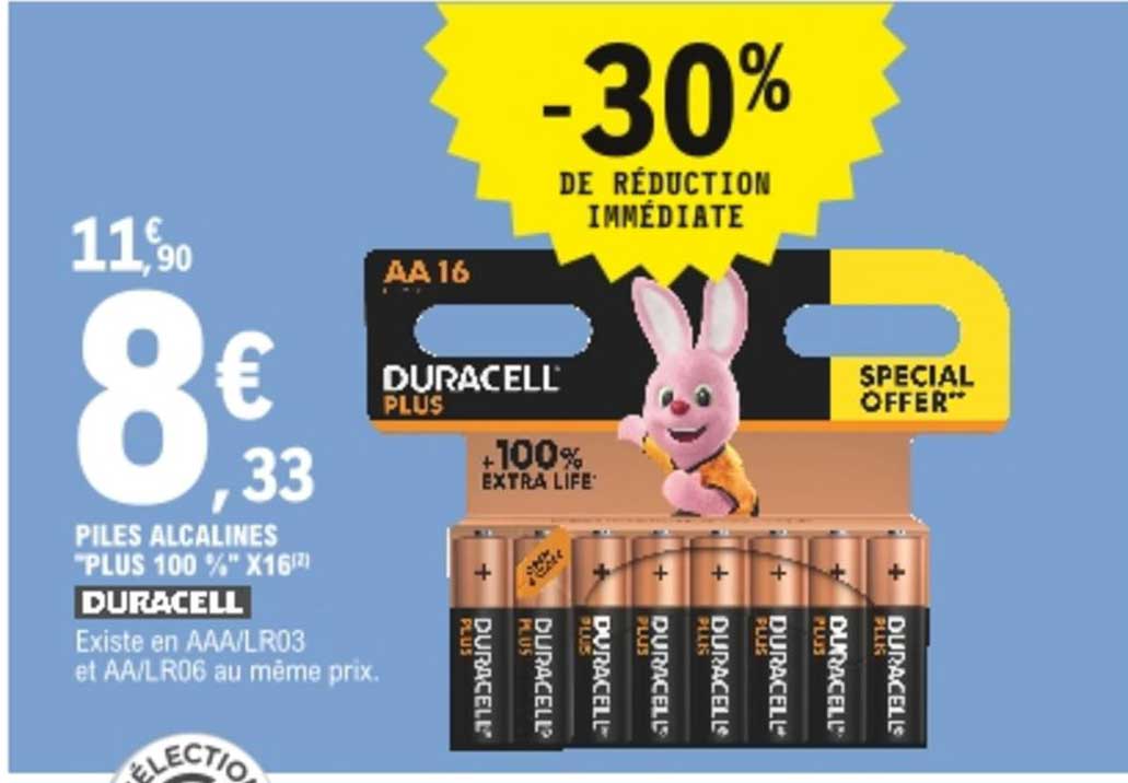 piles alcalines "plus 100%" x16 duracell