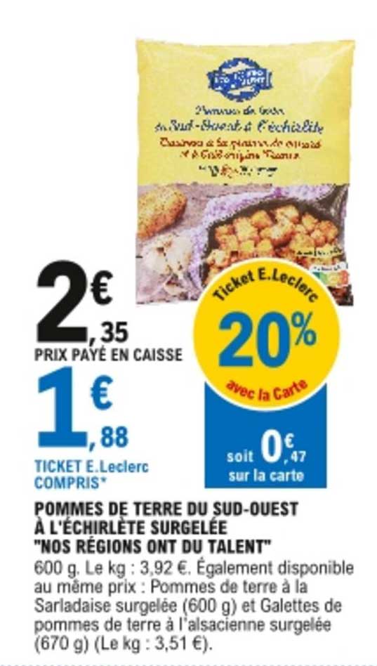 pommes de terre du sud-ouest à l'échirlète surgelée "nos régions ont du talent"