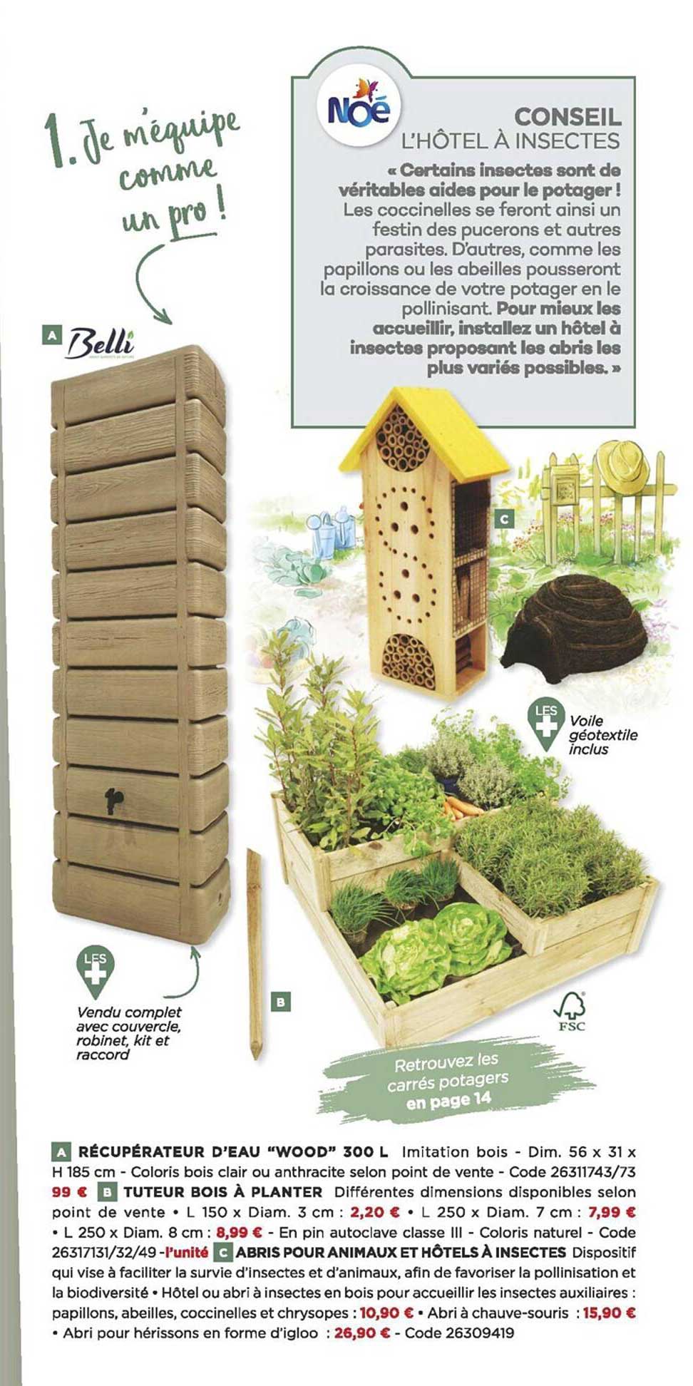 Récupérateur D'eau "wood" 500 L , Tuteur Bois à Planter, Abris Pour Animaux Et Hôtels à Insectes