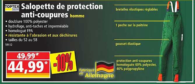salopette de protection anti-coupures homme toptex pro