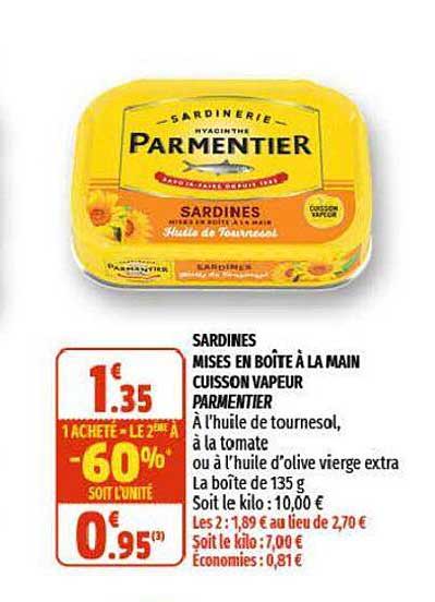 sardines mises en boîte à la main cuisson vapeur parmentier