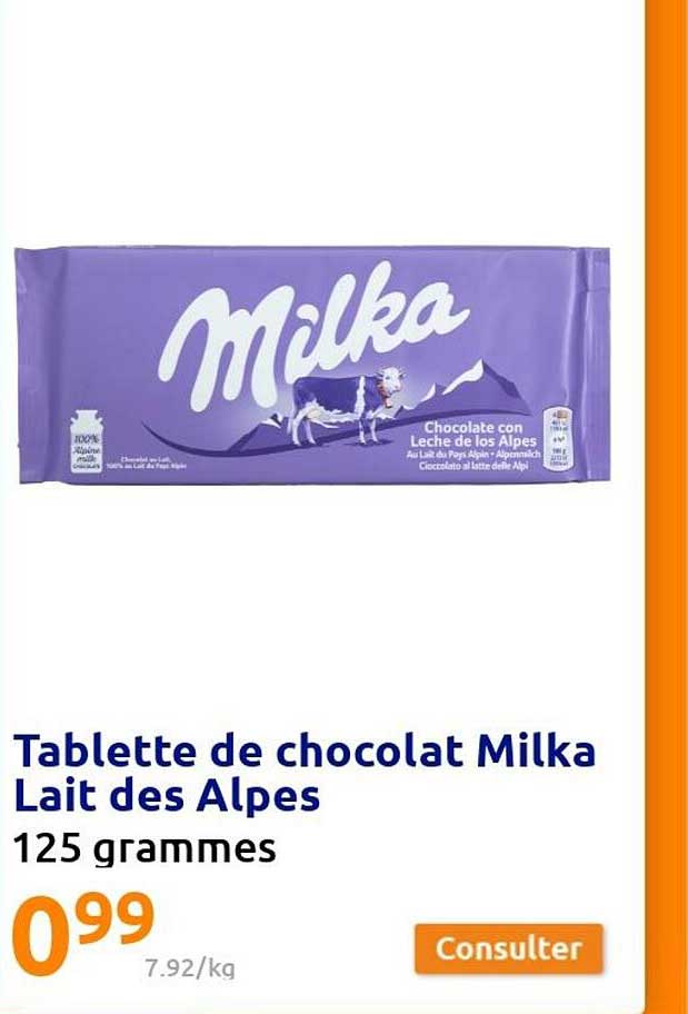 Tablette De Chocolat Milka Lait Des Alpes