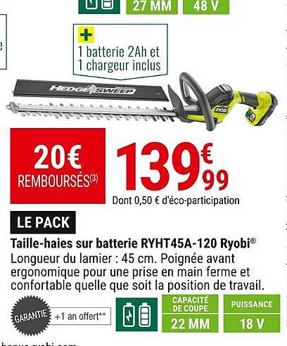 taille-haies sur batterie ryht45a-120 ryobi