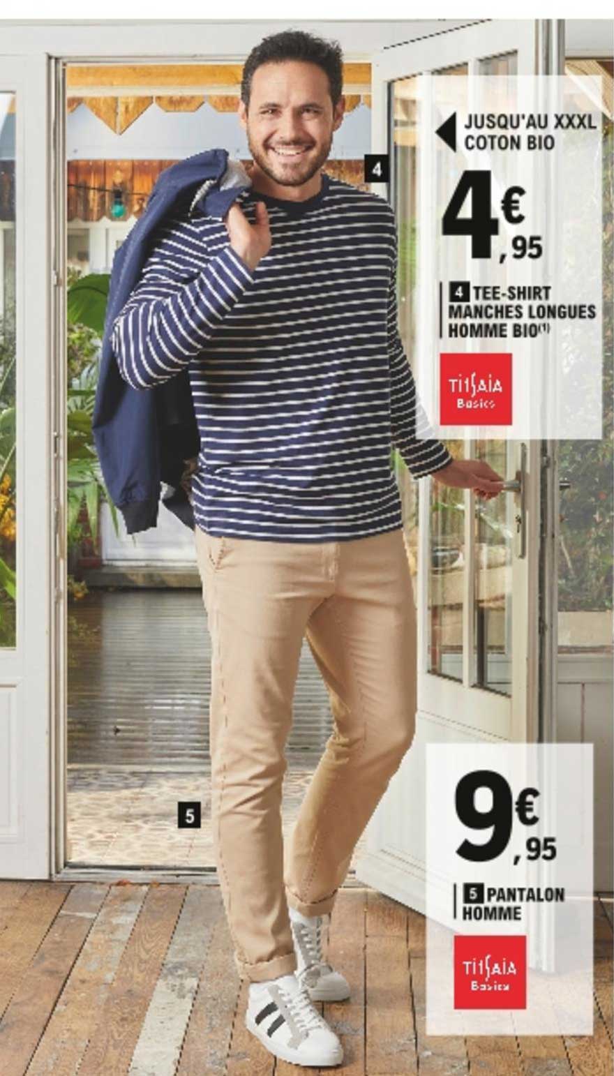 tee-shirt manches longues homme bio tissaia basics, pantalon homme tissaia basics