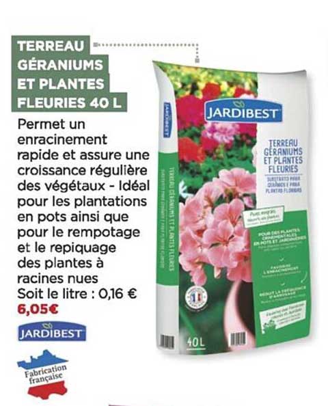 terreau géraniums et plates fleuries 40 l jardibest