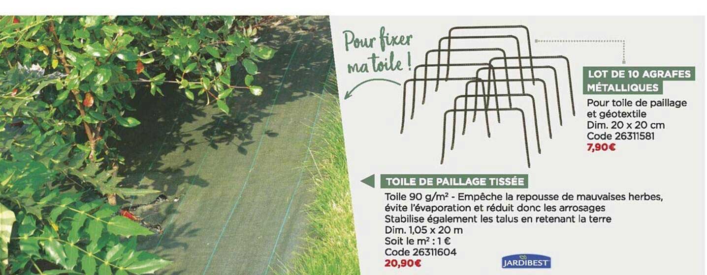 toile de paillage tissée, lot de 10 agrafes métalliques jardibest