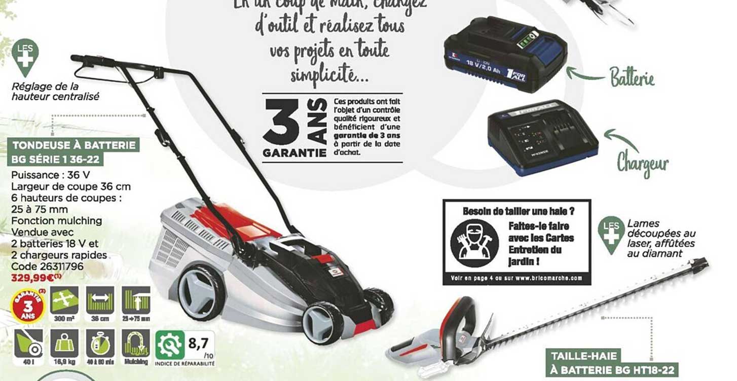 tondeuse à batterie bg série 1 36-22, taille-haie à batterie bg ht18-22