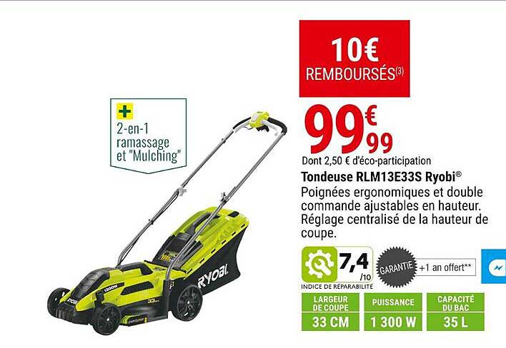 tondeuse rlm13e33s ryobi