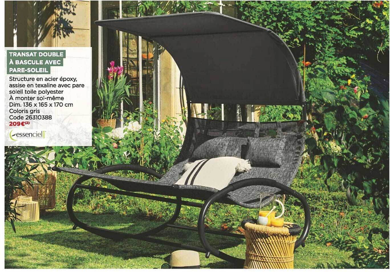 transat double à bascule avec pare-soleil
