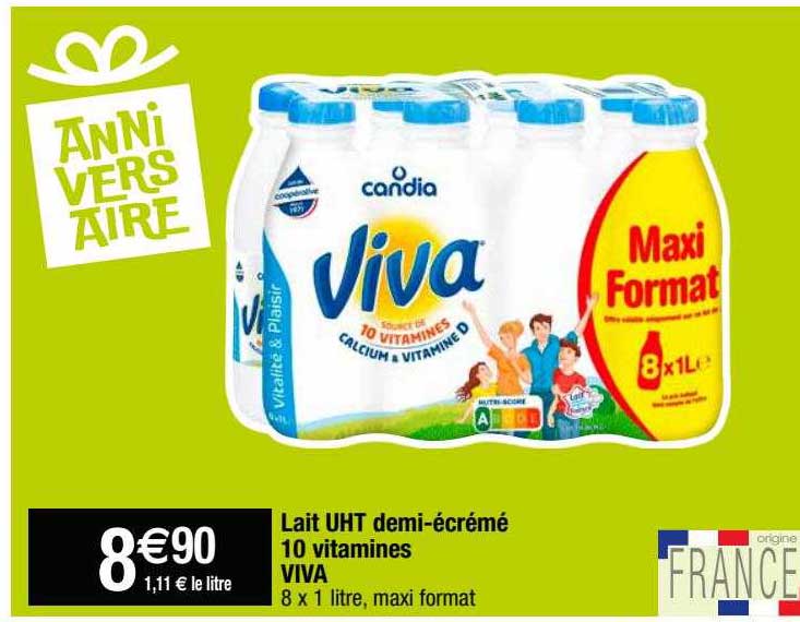 lait uht demi-écrémé 10 vitamines viva