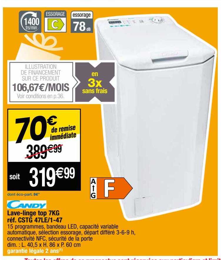 lave-linge top 7 kg candy