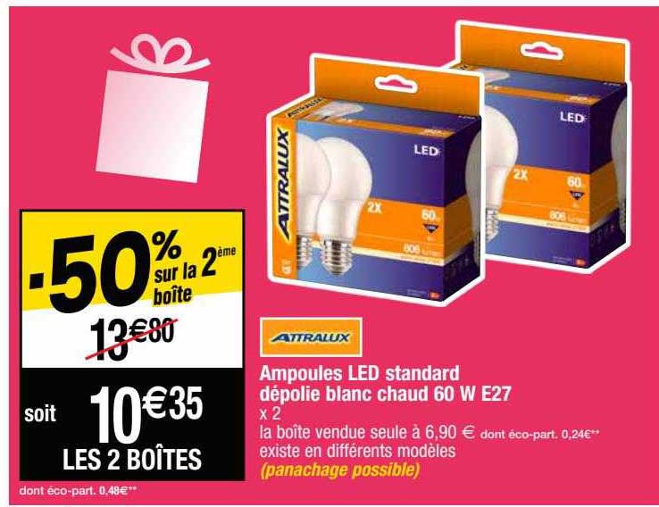 ampoules led standard dépolie blanc chaud 60w e27 attralux