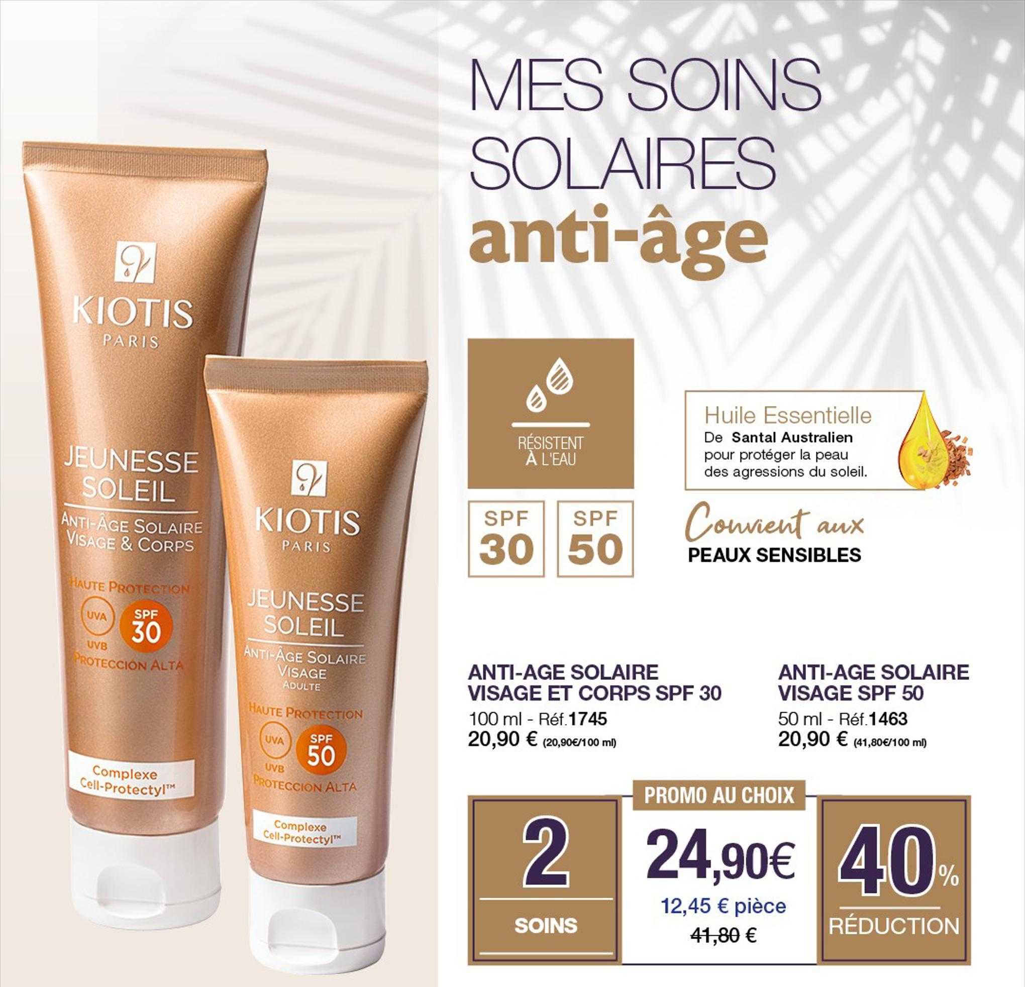 anti-âge solaire visage et corps spf 30 kiotis, anti-âge solaire visage spf 50 kiotis
