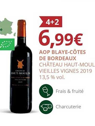 aop blaye-côtes de bordeaux château haut-moulu vieilles vignes 2019 13,5% vol.