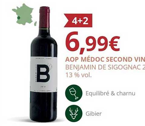 aop médoc second vin benjamin de sigognac 13% vol.