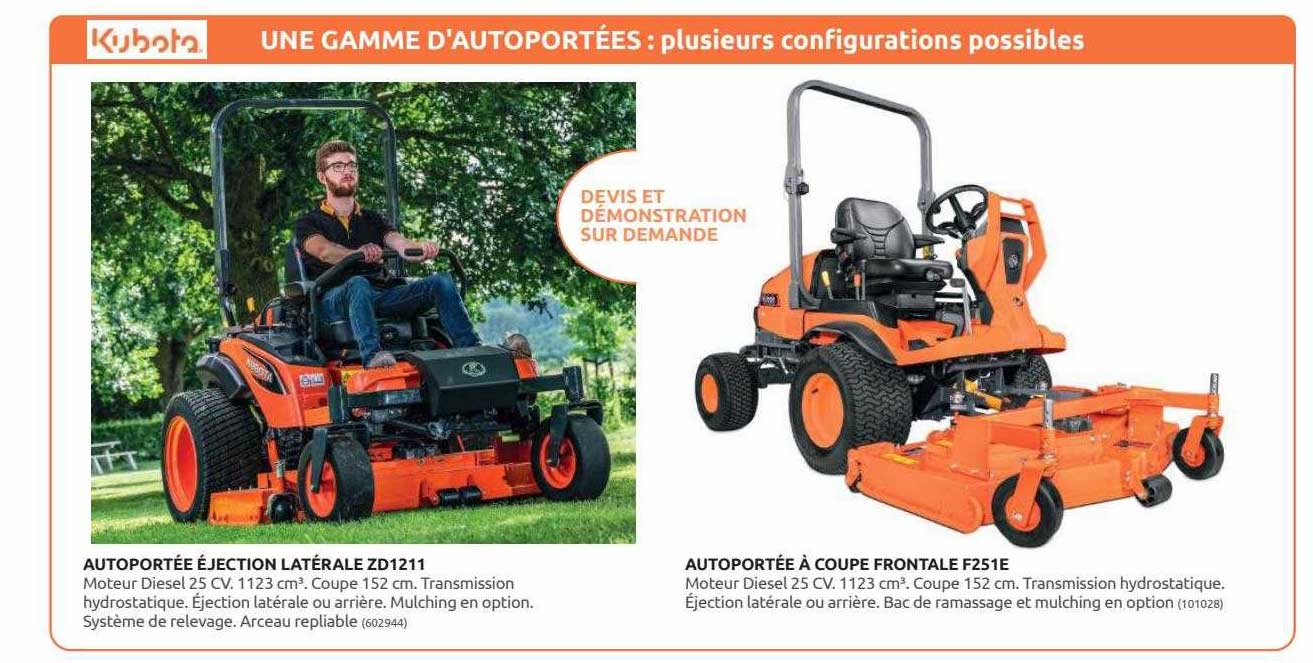 autoportée éjection latérale zd1211, autoportée à coupe frontale f251e