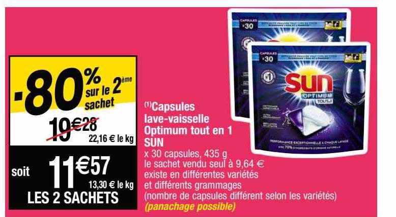 capsules lave-vaisselle optimum tout en 1 sun