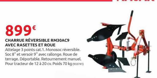 charrue réversible rm30ac9 avec rasettes et roue