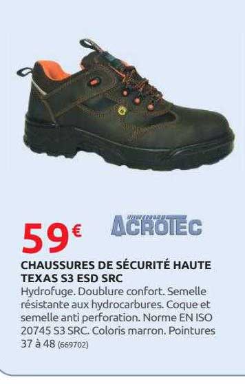 chaussures de sécurité haute texas s3 esd src